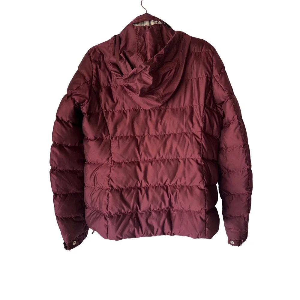 Coach Womens Burgundy Quilted Puffer Jacket Plaid Lining XS